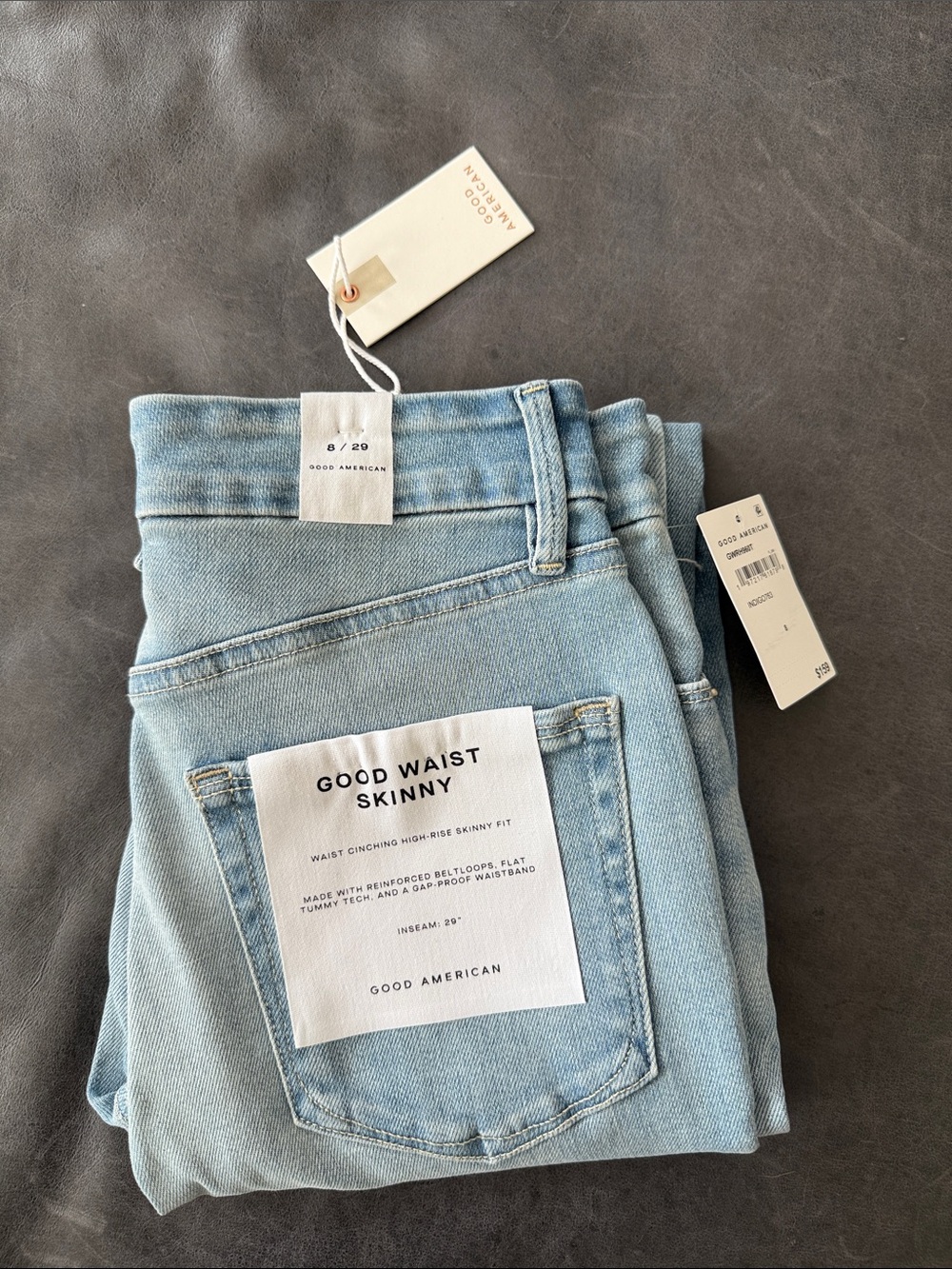 GOOD AMERICAN Good Waist Denim Skinny Jean Raw Hem Light Wash Size 8 / 29 - Picture 2 of 4